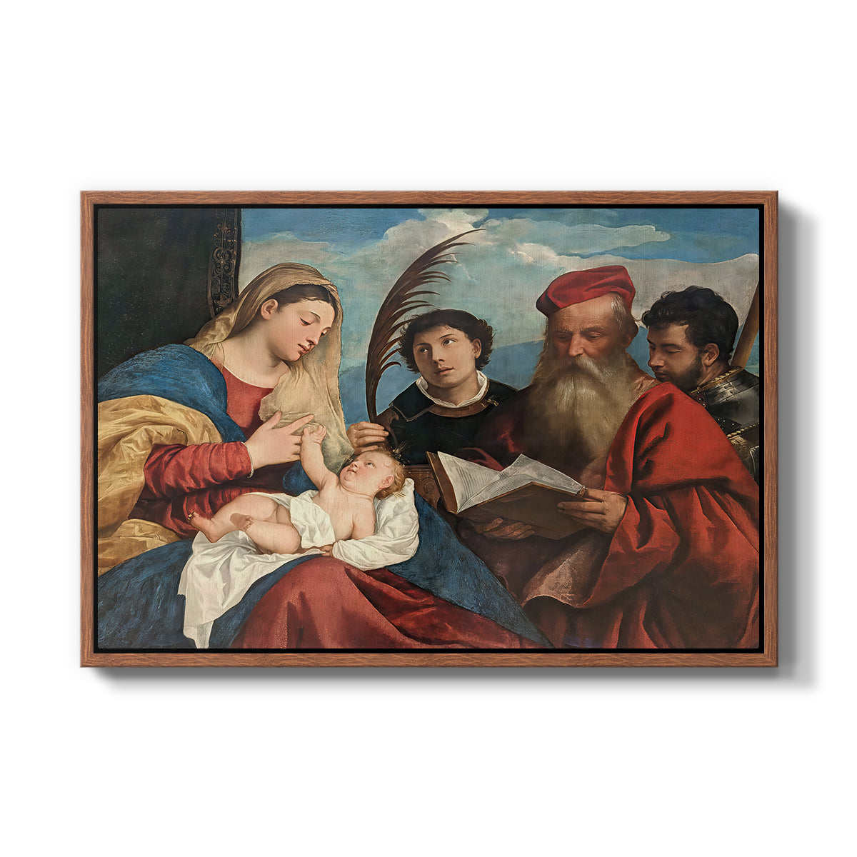 Mary and Child with Saints Stephen, Jerome and Maurice, c. 1510 - Floater Framed Canvas Print