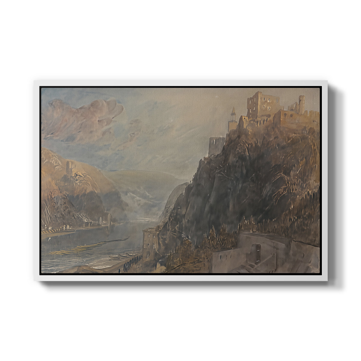 Rheinfels Looking to Katz and Gourhausen, 1817 - Floater Framed Canvas Print