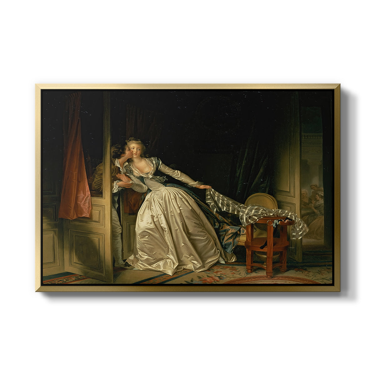 The Stolen Kiss (Le Baiser à la dérobée), c. 1788 - Floater Framed Canvas Print