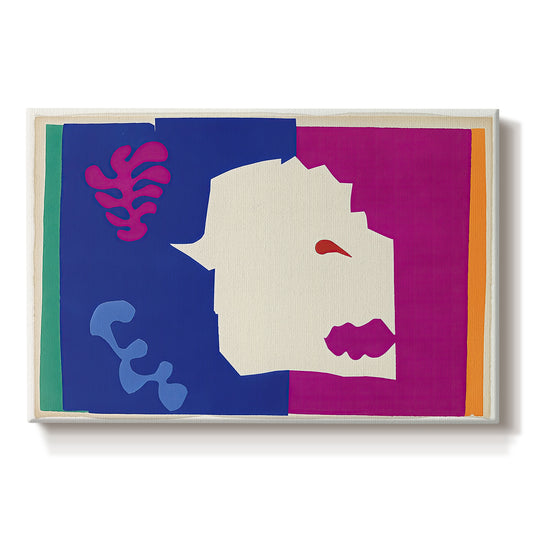 Canvas art print portraying an abstract cut-out suggesting a wolf, set against a white background