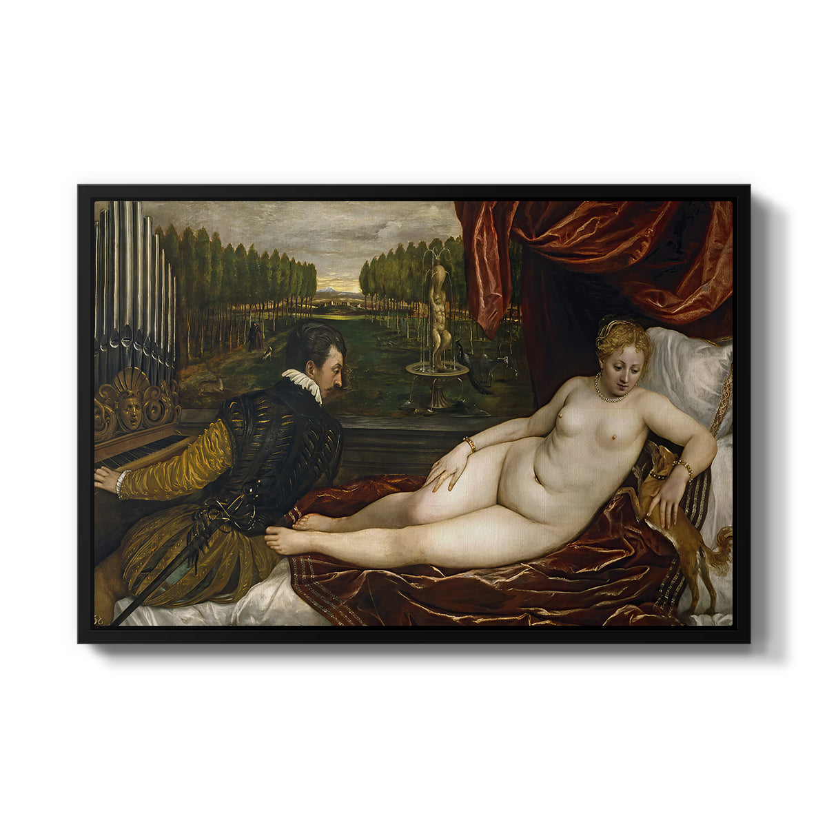 Venus with an Organist and a Dog, c. 1550 - Floater Framed Canvas Print