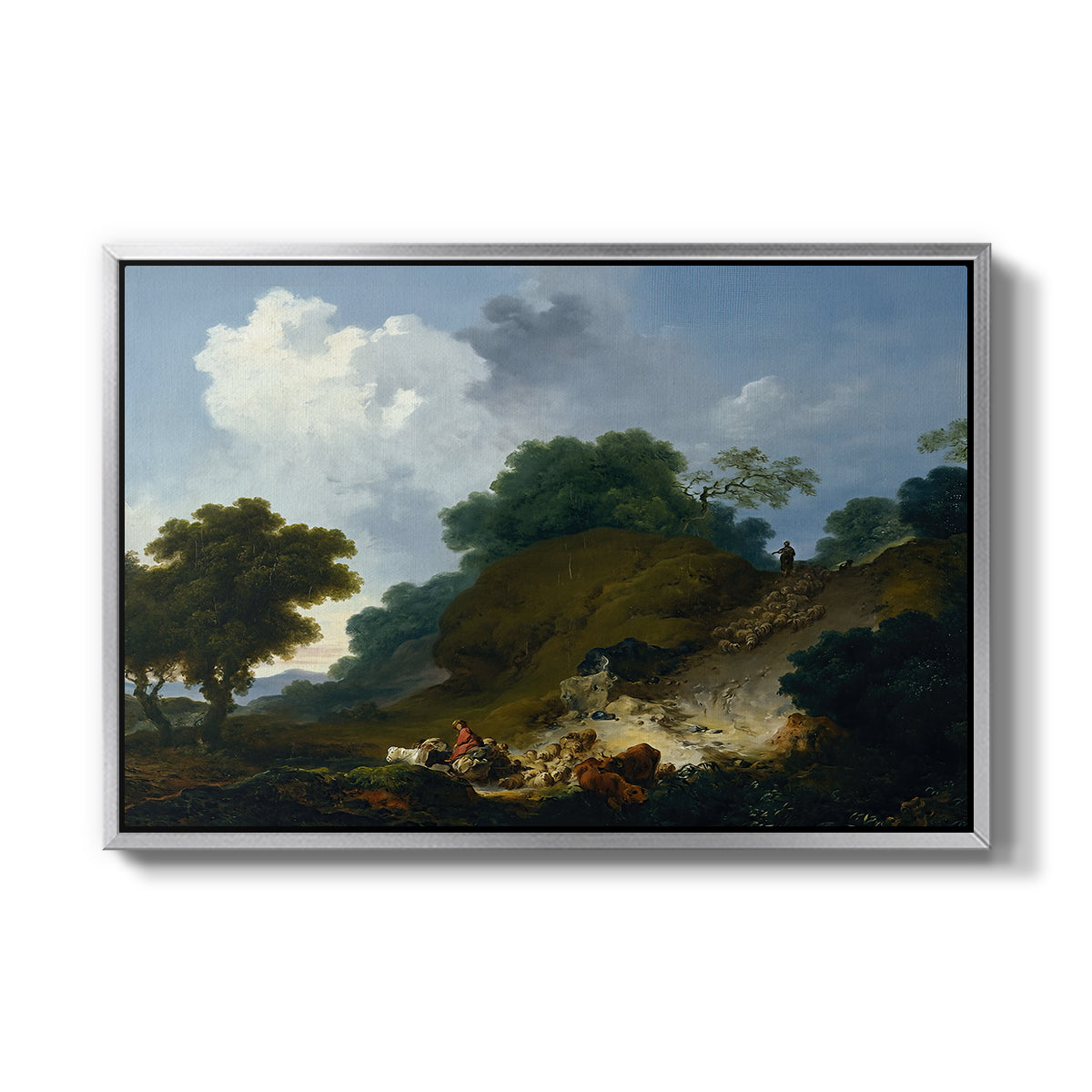 Landscape with Shepherds and Flock of Sheep, c. 1763-1765 - Floater Framed Canvas Print