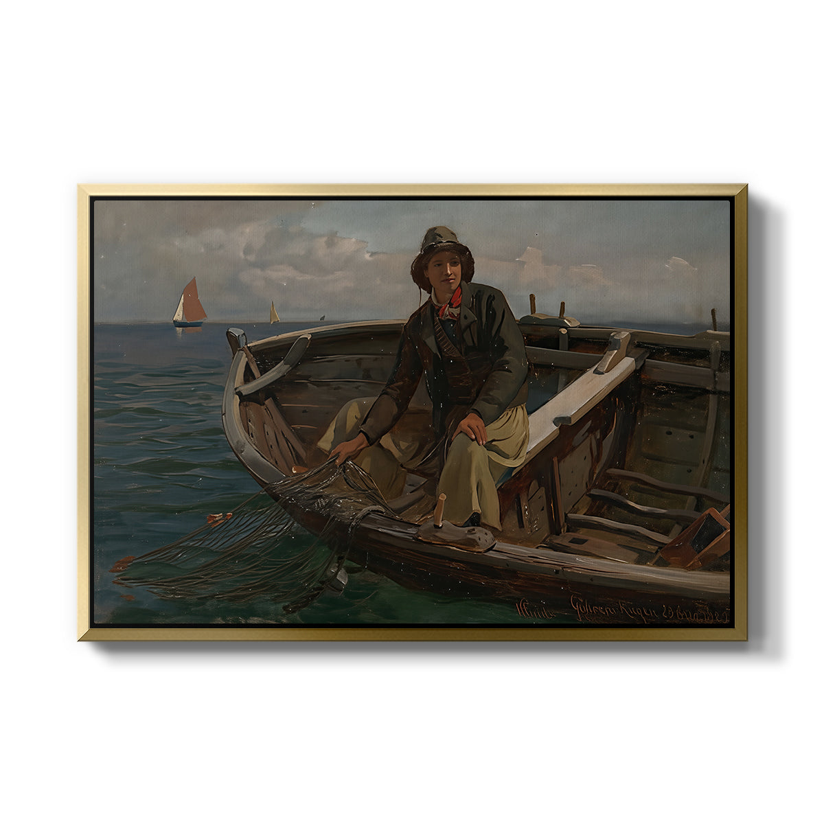 Fishermen from Rügen, 1882 - Floater Framed Canvas Print