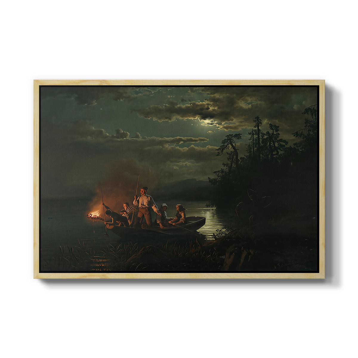 Spear Fishing on Lake Krøderen, 1851 - Floater Framed Canvas Print