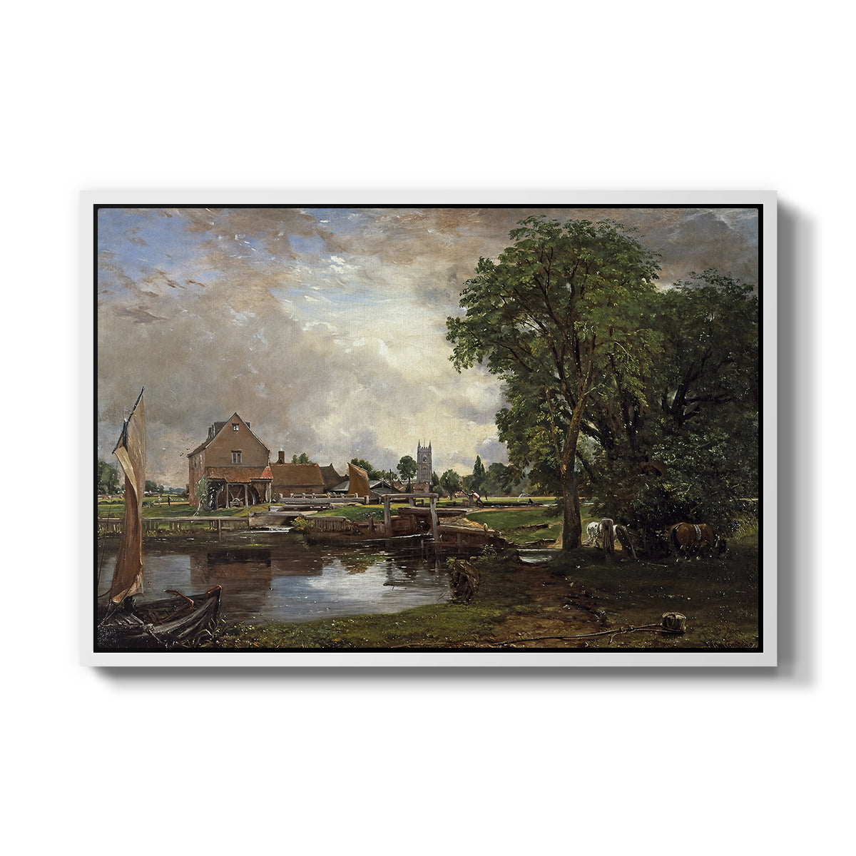 Dedham Lock and Mill, c. 1820 - Floater Framed Canvas Print