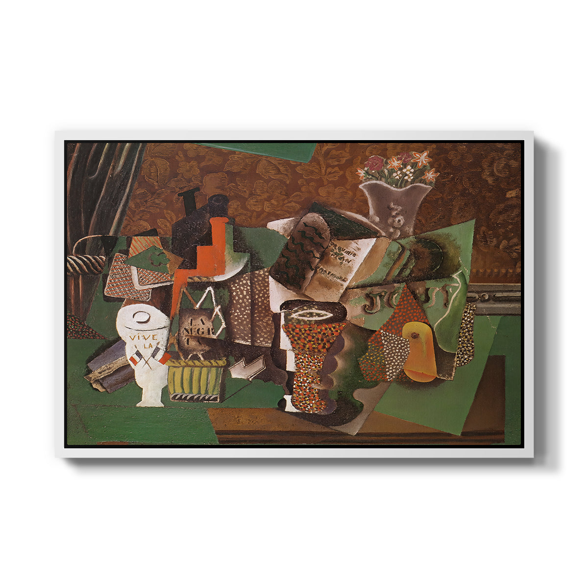 Playing Cards, Glasses, Bottle of Rum: "Vive la France", 1914-1915 - Floater Framed Canvas Print