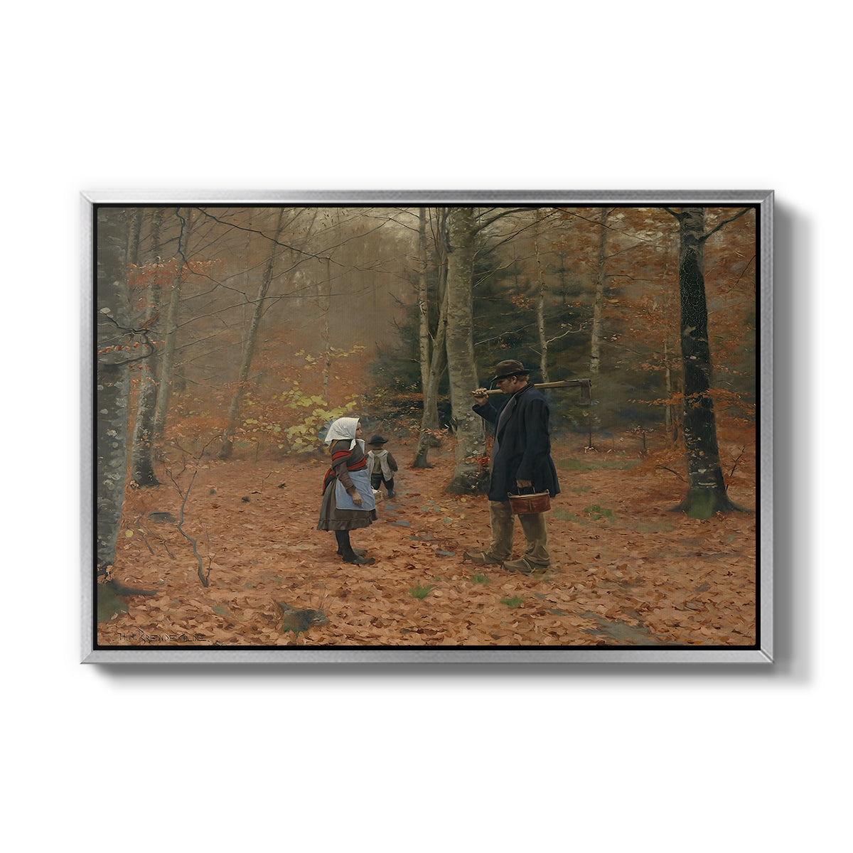 The Woodman and his Children, 1886 - Floater Framed Canvas Print