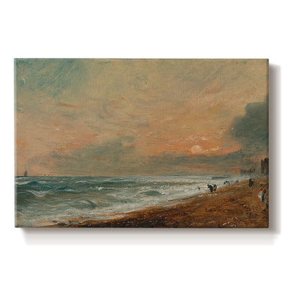 Canvas art print portraying a coastal shoreline with waves and open sky along beach, set against a white background