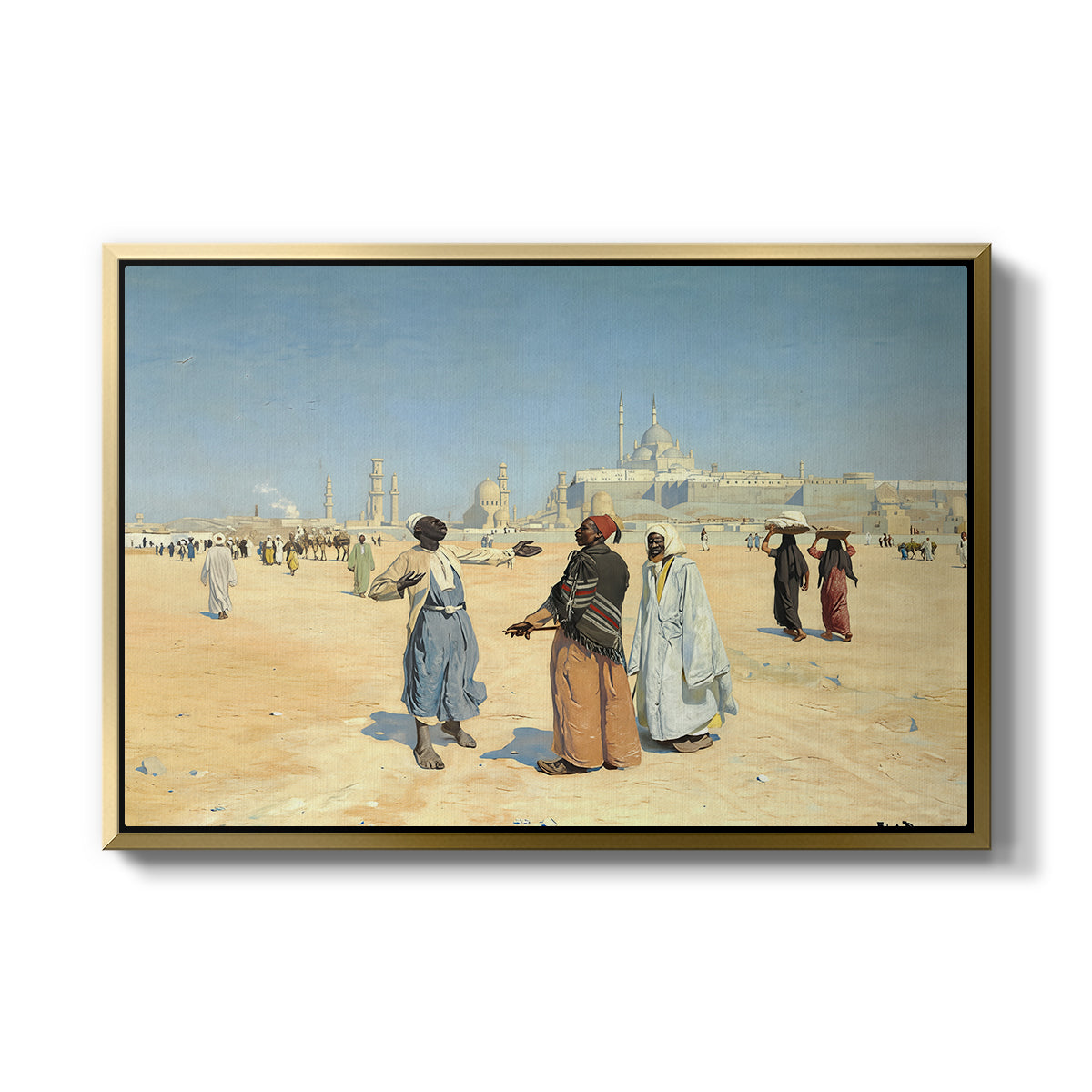 View from the Desert of Cairo with Citadel and Mamluk Tombs in the Background, c. 1889-1890 - Floater Framed Canvas Print