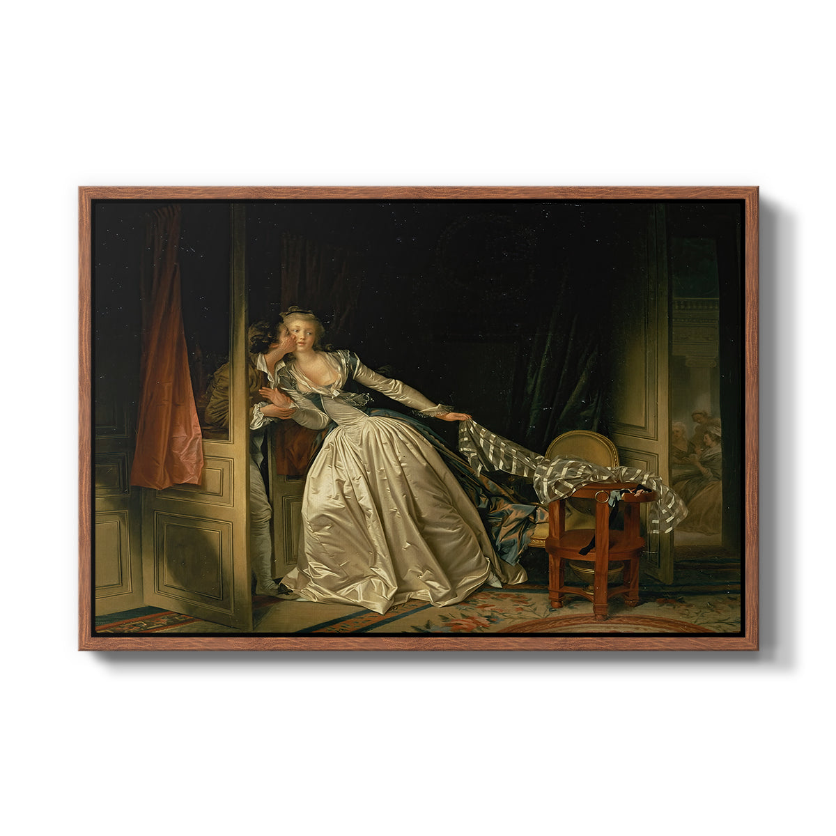 The Stolen Kiss (Le Baiser à la dérobée), c. 1788 - Floater Framed Canvas Print