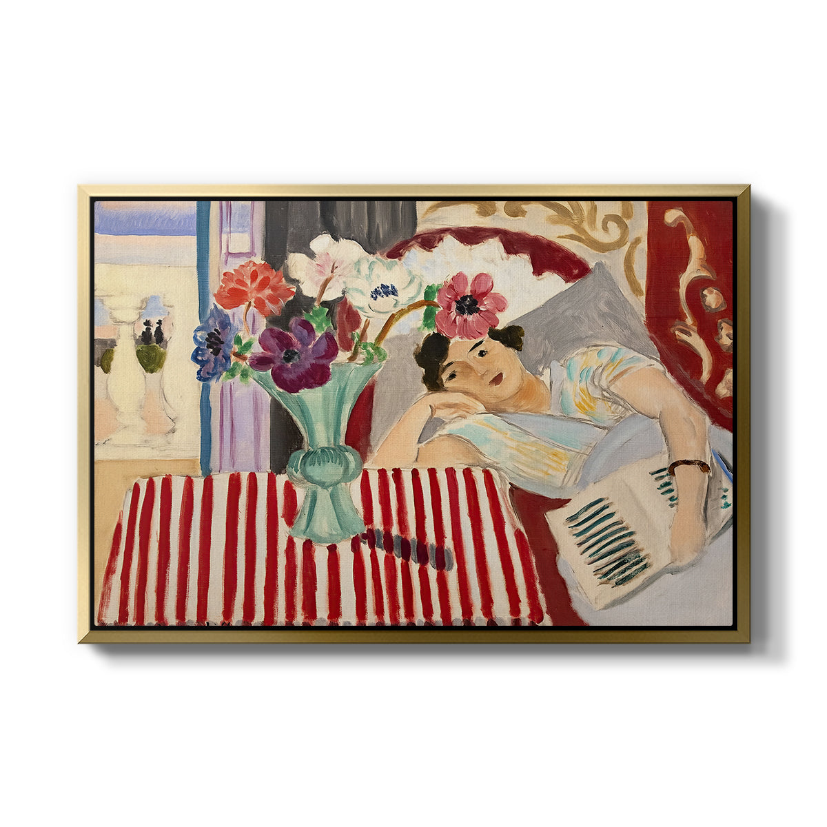 Woman with Anemones (Femme et anémones), c. 1920-1921 - Floater Framed Canvas Print