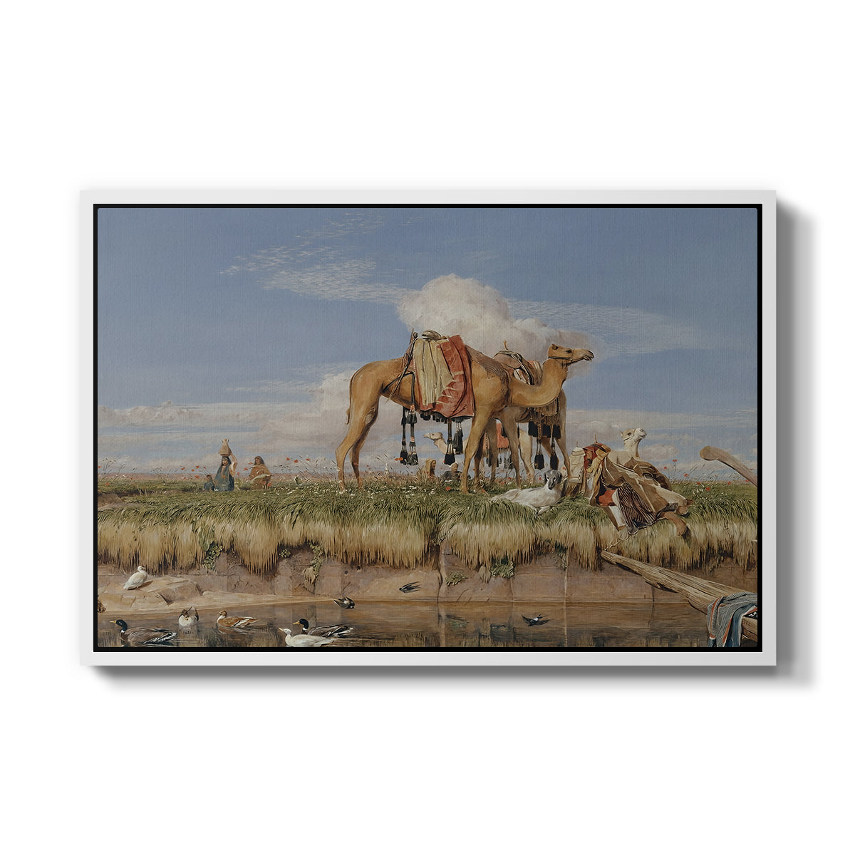 On the Banks of the Nile, Upper Egypt, 1876 - Floater Framed Canvas Print