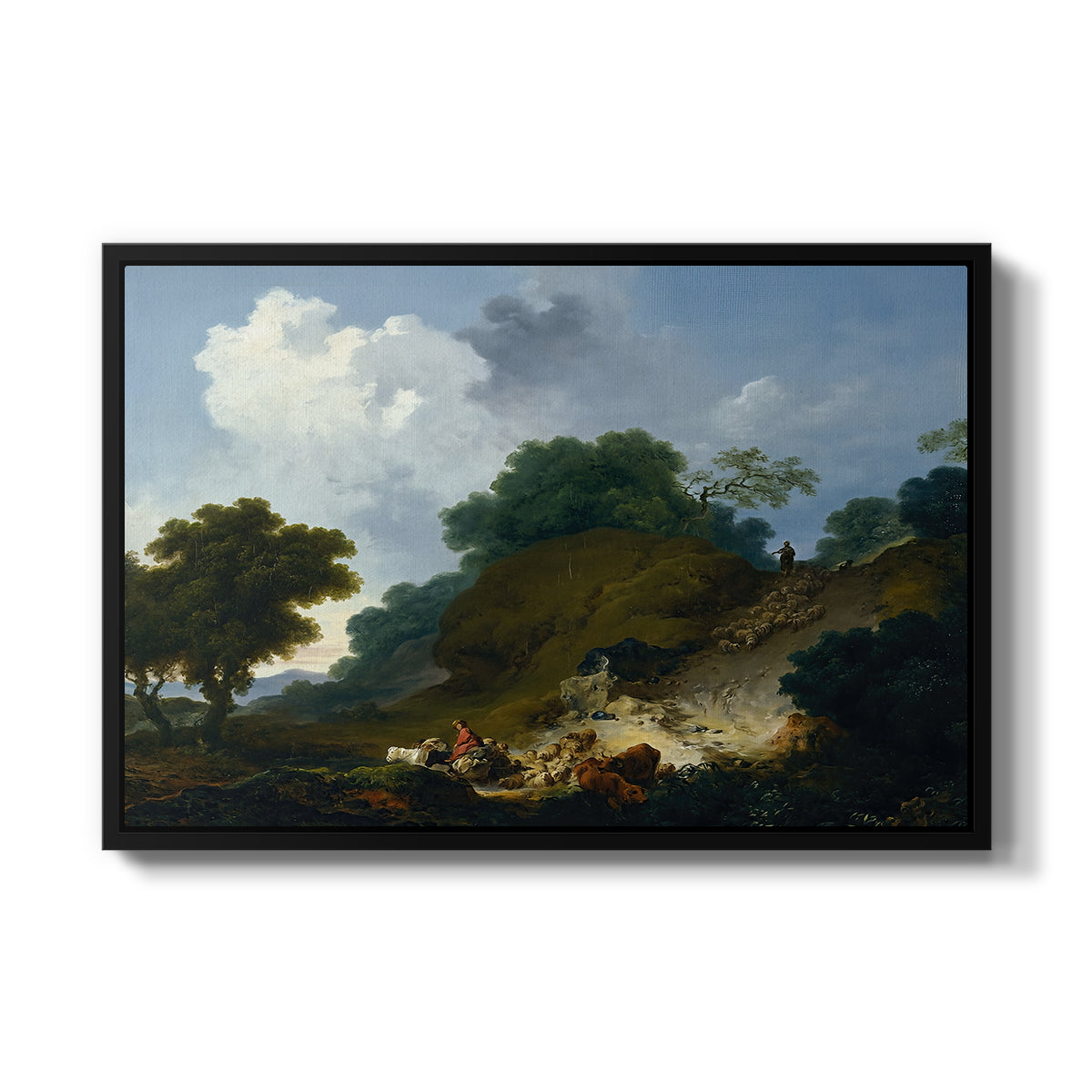 Landscape with Shepherds and Flock of Sheep, c. 1763-1765 - Floater Framed Canvas Print
