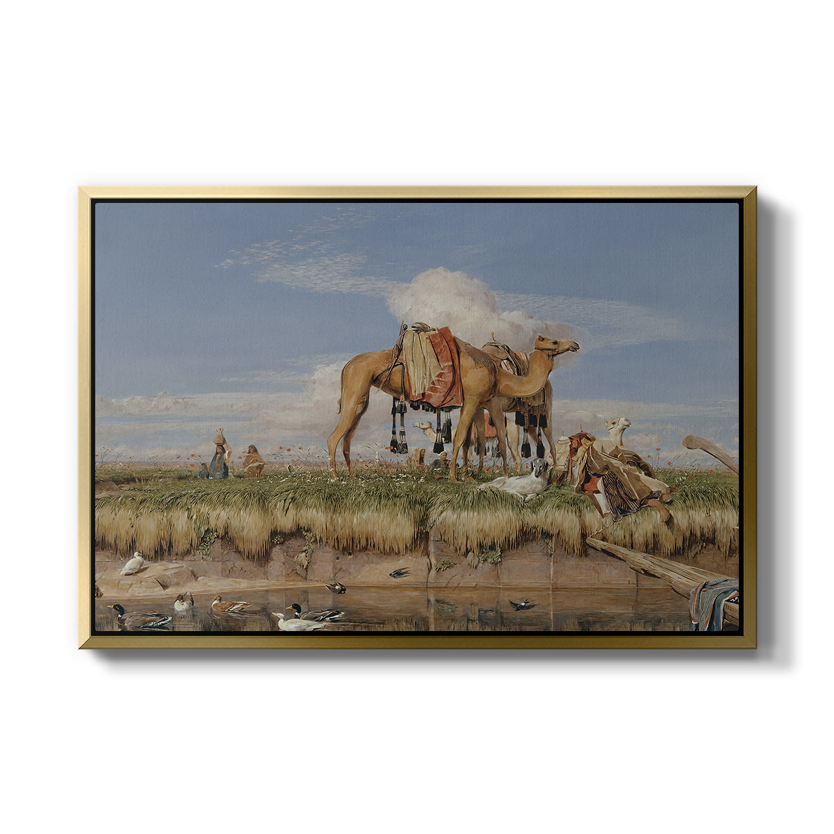 On the Banks of the Nile, Upper Egypt, 1876 - Floater Framed Canvas Print