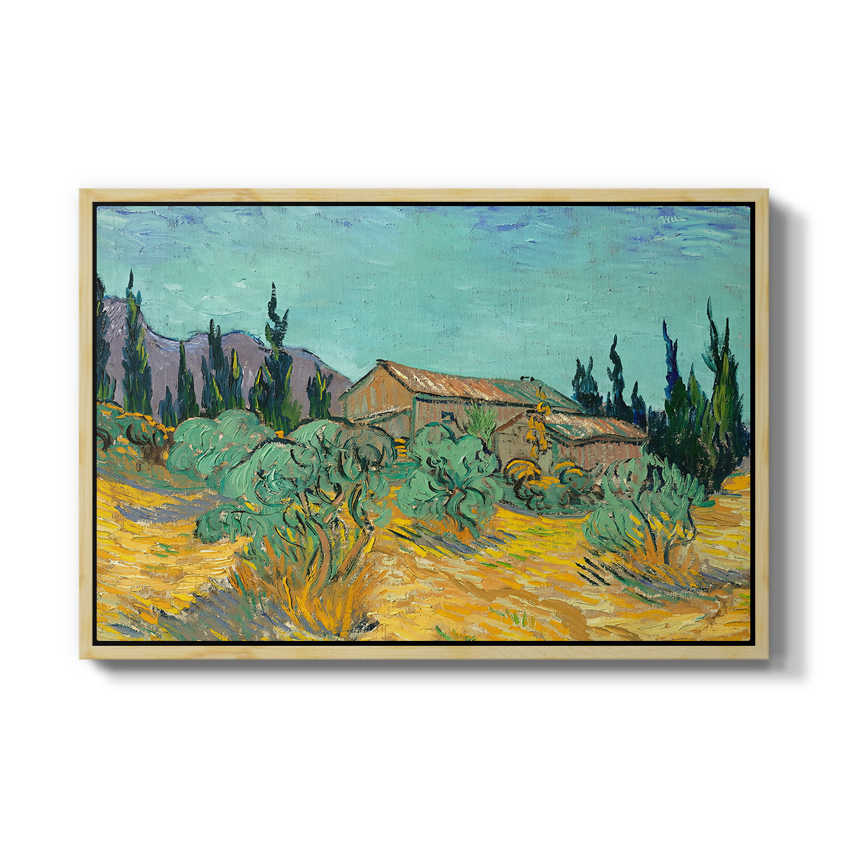 Wooden Sheds Among the Olive Trees and Cypresses, 1889 - Floater Framed Canvas Print