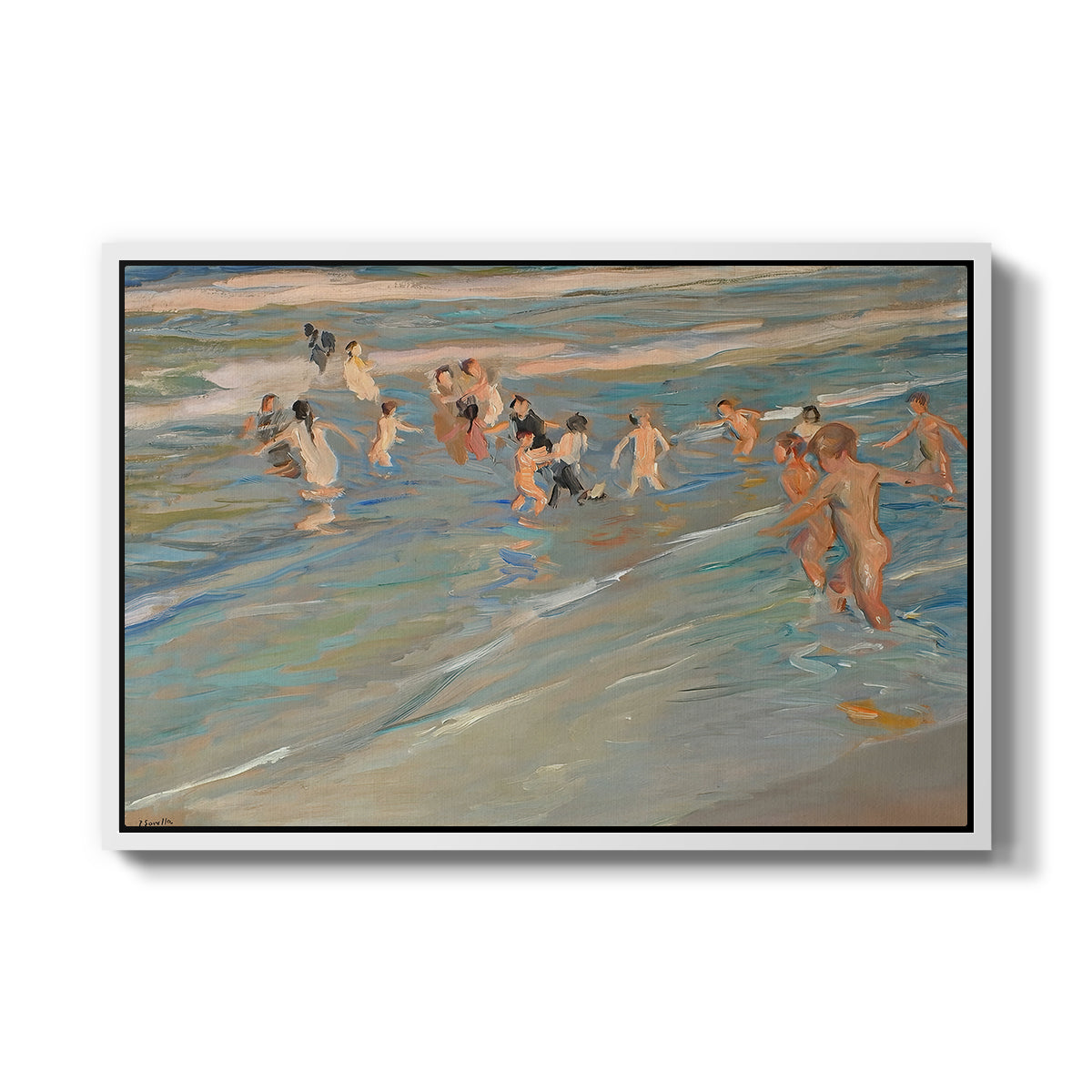 Children Playing on the Beach in Valencia, c. 1908 - Floater Framed Canvas Print