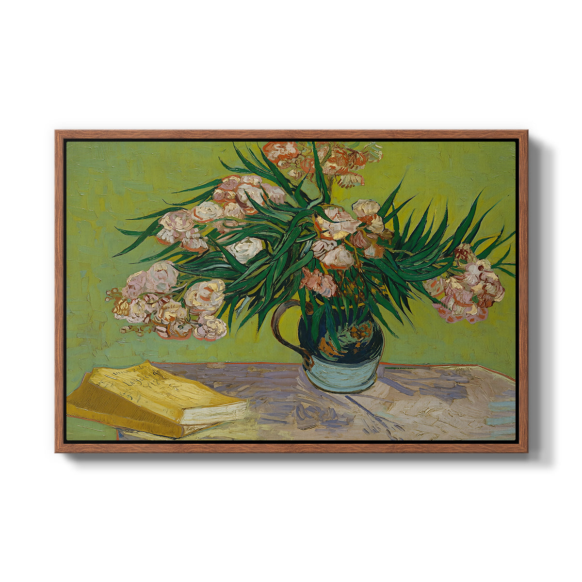 Vase with Oleanders and Books, 1888 - Floater Framed Canvas Print