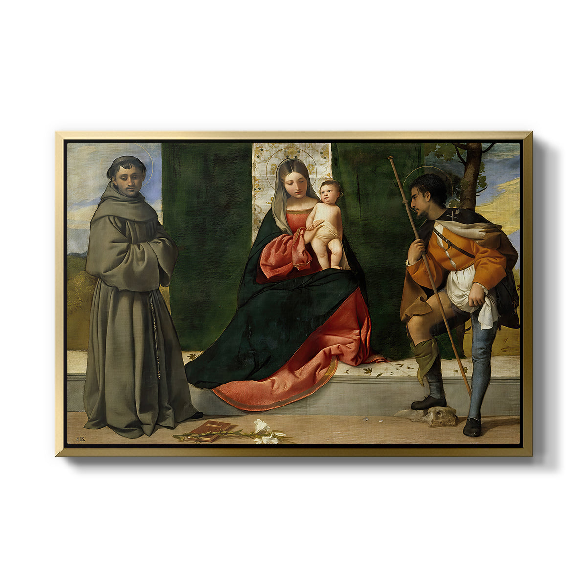 Madonna and Child with Saints Anthony of Padua and Roch, c. 1510 - Floater Framed Canvas Print