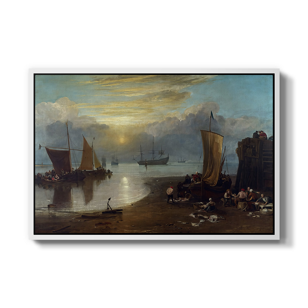 Sun Rising through Vapour: Fishermen Cleaning and Selling Fish, c. 1807 - Floater Framed Canvas Print