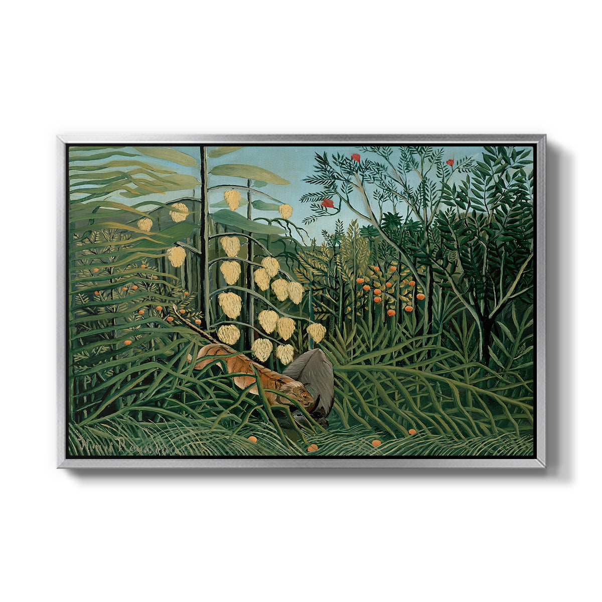 Fight Between a Tiger and a Buffalo, 1908 - Floater Framed Canvas Print