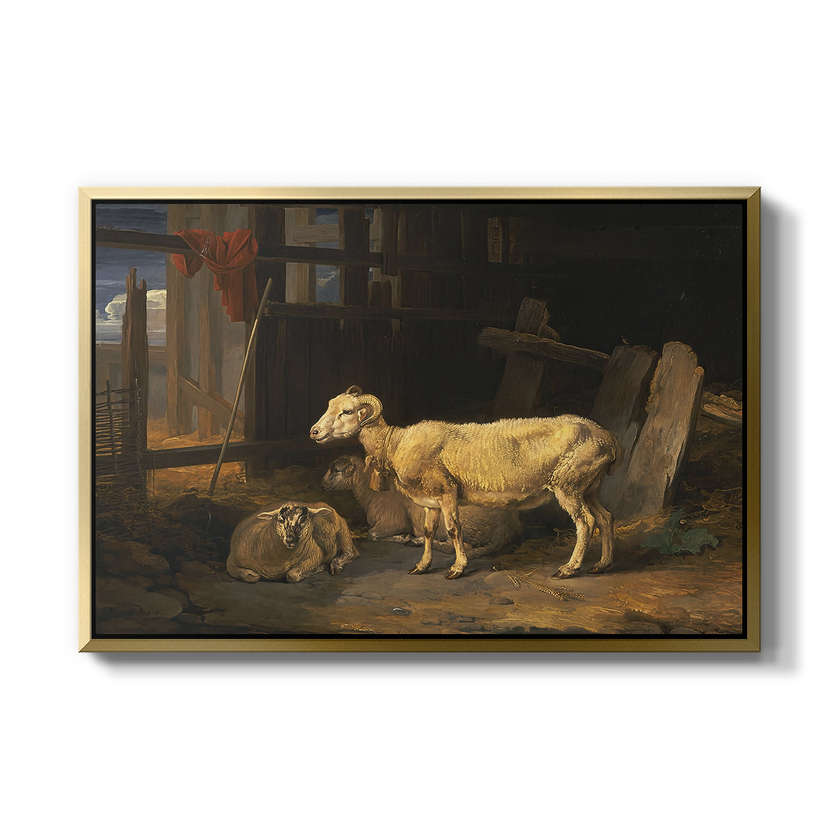 Sheep in a Stable, 1810 - Floater Framed Canvas Print