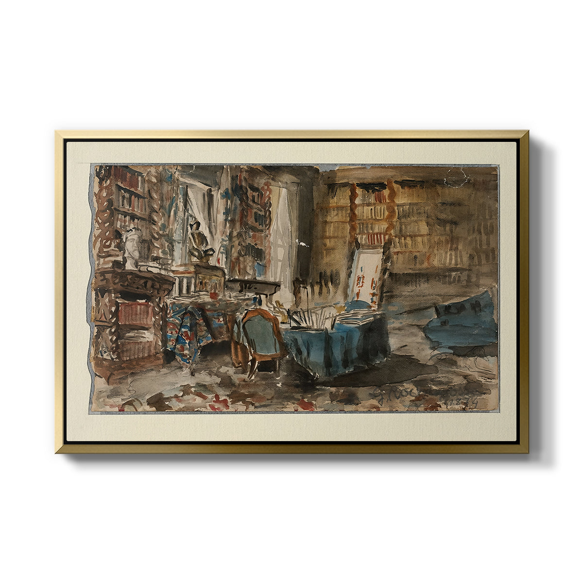 Cabinet de Flaubert à Croisset, 1874 - Floater Framed Canvas Print