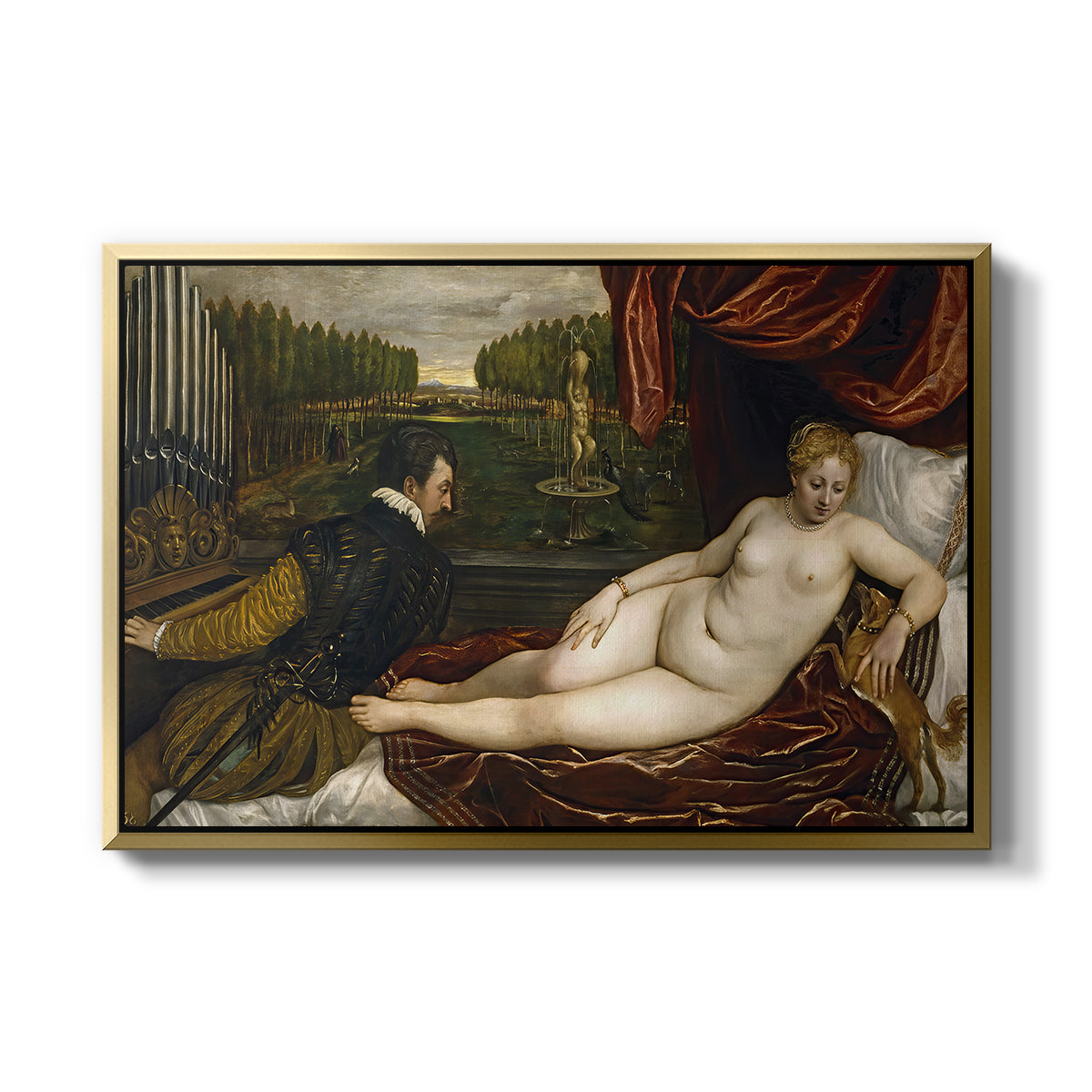 Venus with an Organist and a Dog, c. 1550 - Floater Framed Canvas Print