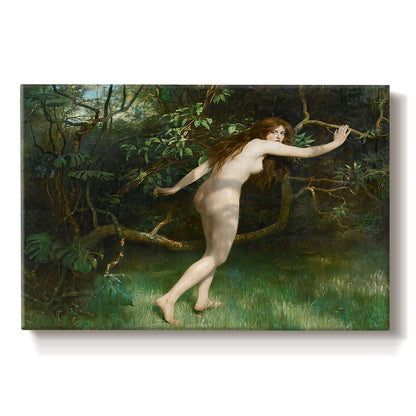 Canvas art print portraying a nude female figure standing in natural setting, set against a white background