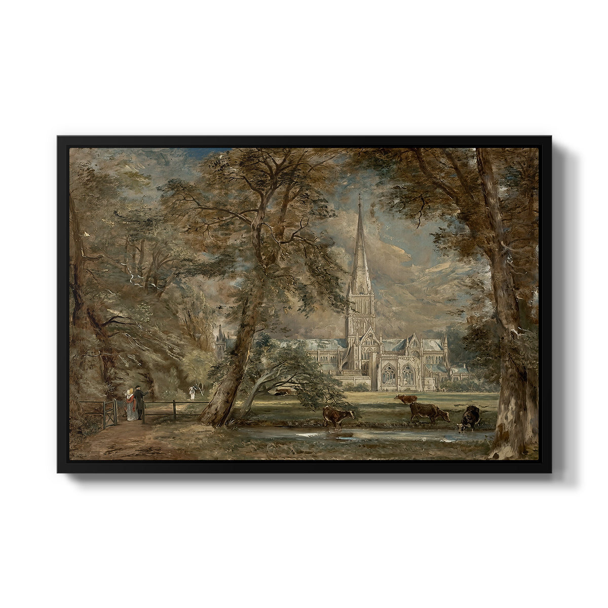 Salisbury Cathedral from the Bishop's Grounds, c. 1822-1823 - Floater Framed Canvas Print