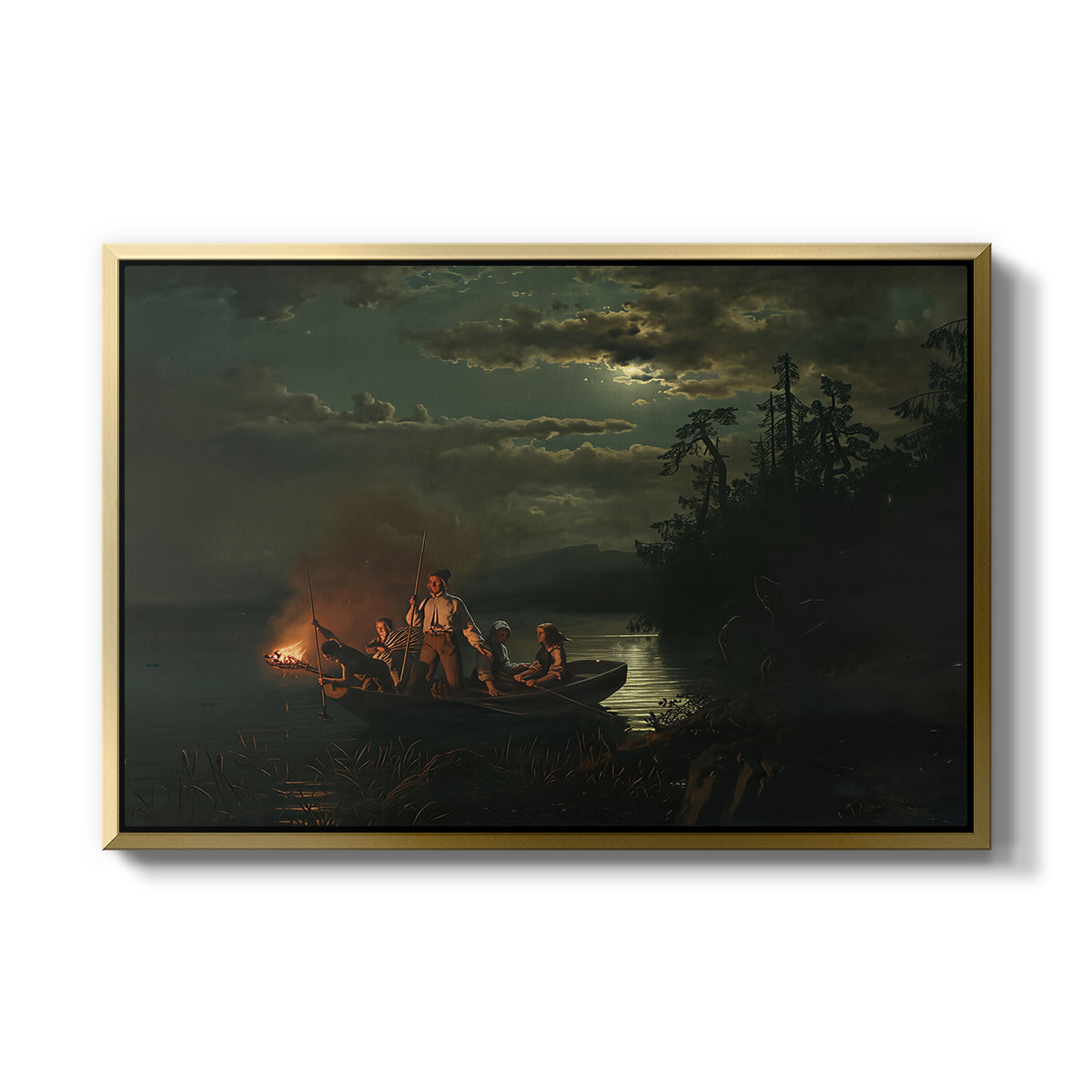 Spear Fishing on Lake Krøderen, 1851 - Floater Framed Canvas Print