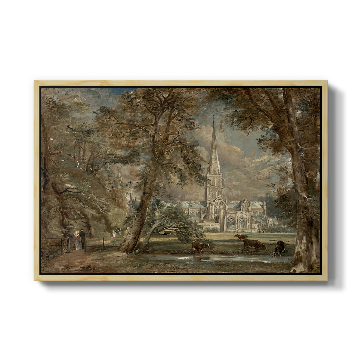 Salisbury Cathedral from the Bishop's Grounds, c. 1822-1823 - Floater Framed Canvas Print