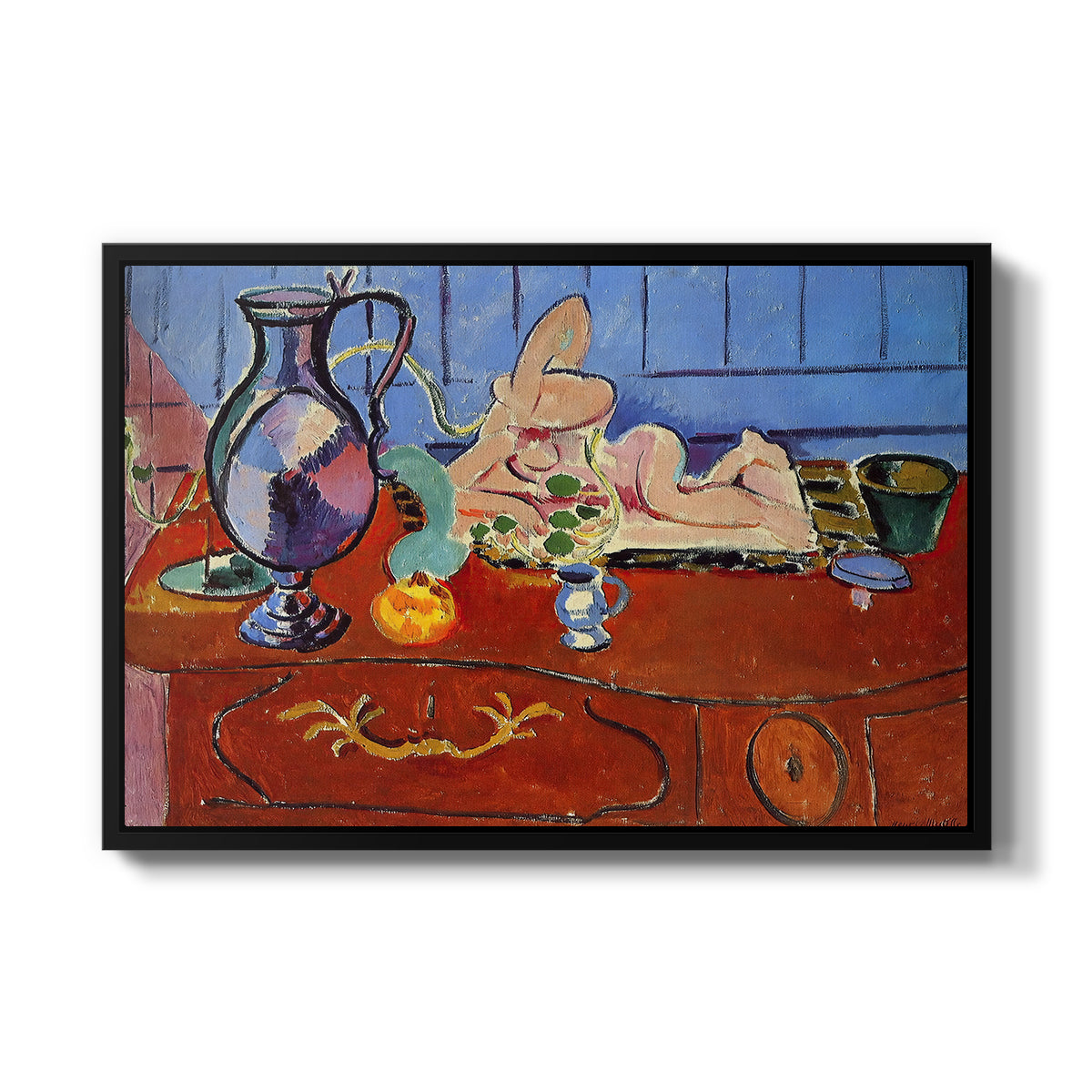 Still Life with a Pewter Jug and Pink Statuette, 1910 - Floater Framed Canvas Print