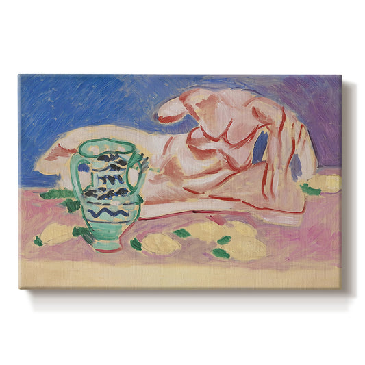 Canvas art print portraying a reclining classical figure rendered in a stylized modern composition, set against a white background