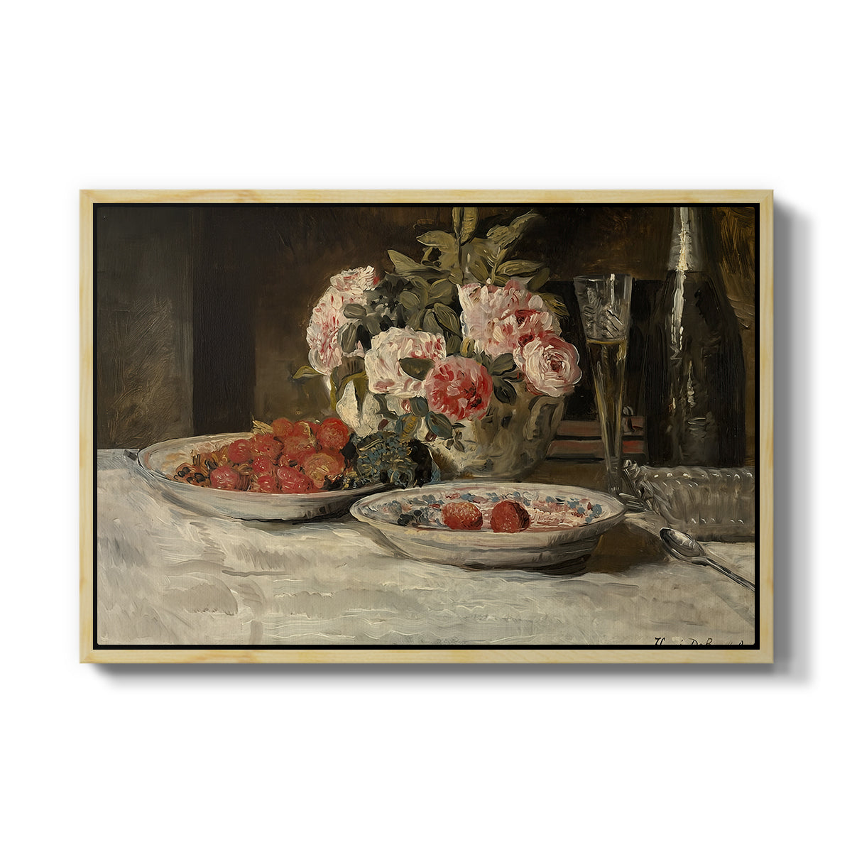 Strawberries and Champagne, c. 1881-1885 - Floater Framed Canvas Print