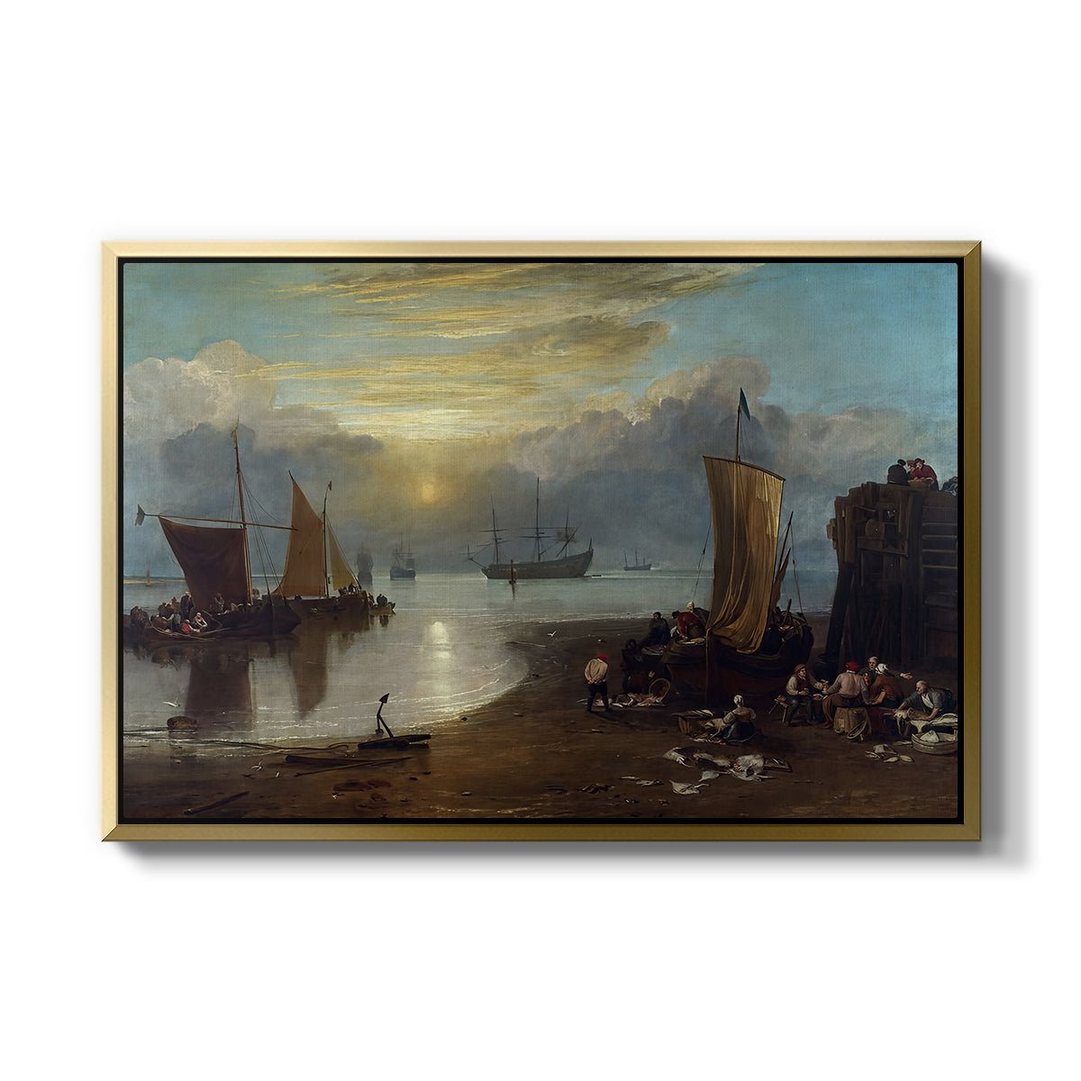 Sun Rising through Vapour: Fishermen Cleaning and Selling Fish, c. 1807 - Floater Framed Canvas Print
