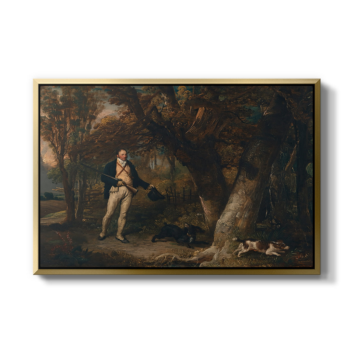 The Reverend Thomas Levett and Favourite Dogs, Cock-Shooting, 1811 - Floater Framed Canvas Print