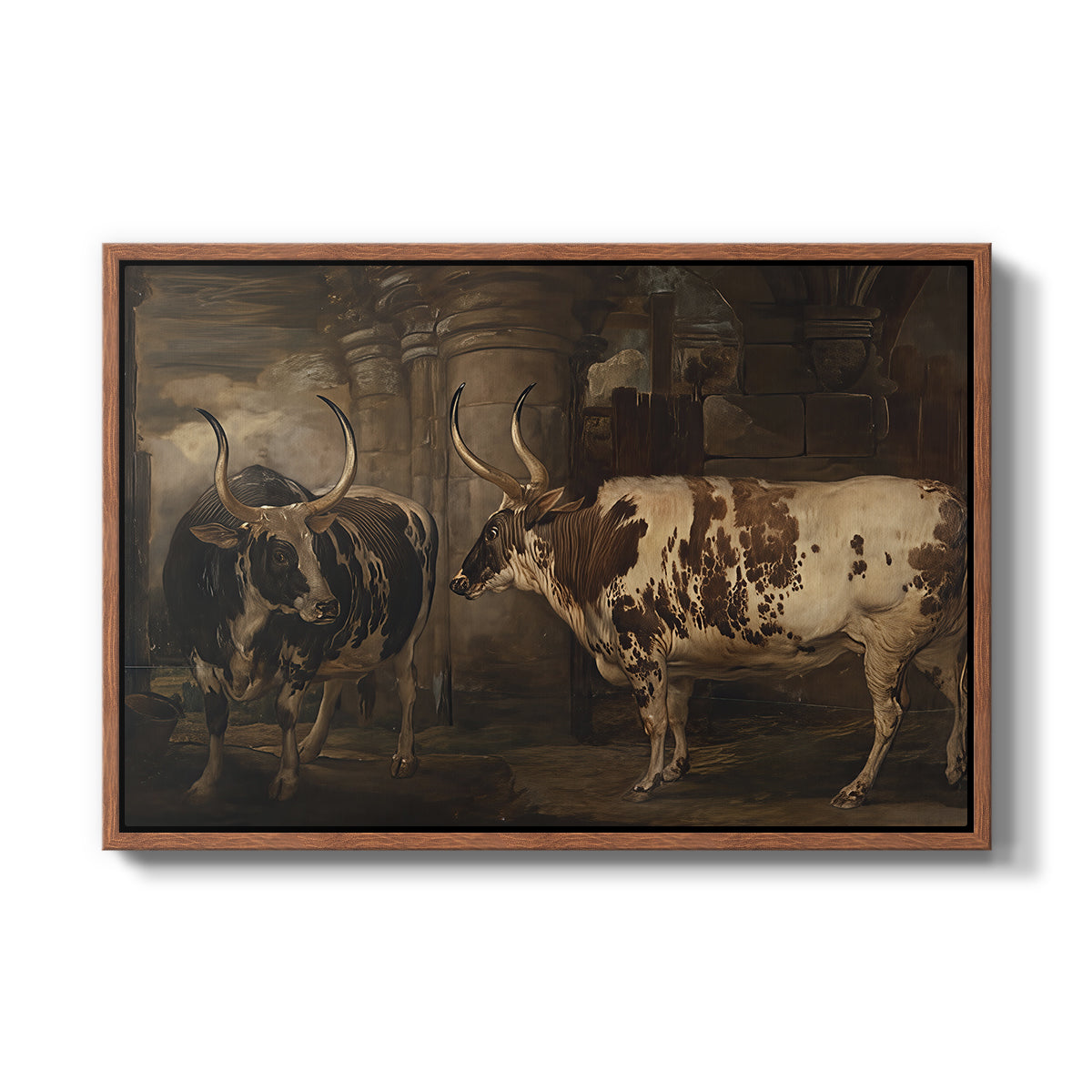 Portraits of Two Extraordinary Oxen, Property of the Earl of Powis, 1814 - Floater Framed Canvas Print