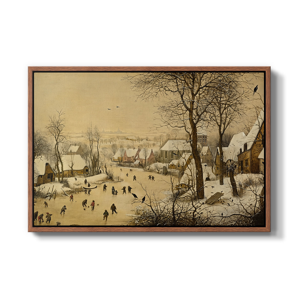 Winter Landscape with Skaters and Bird Trap, 1565 - Floater Framed Canvas Print