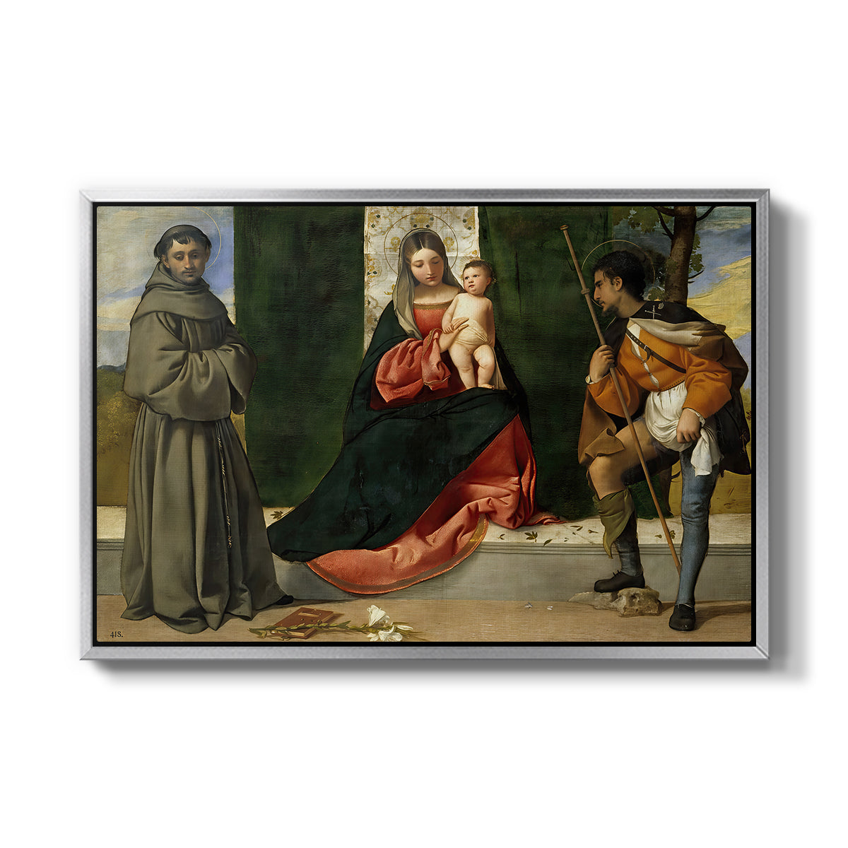 Madonna and Child with Saints Anthony of Padua and Roch, c. 1510 - Floater Framed Canvas Print