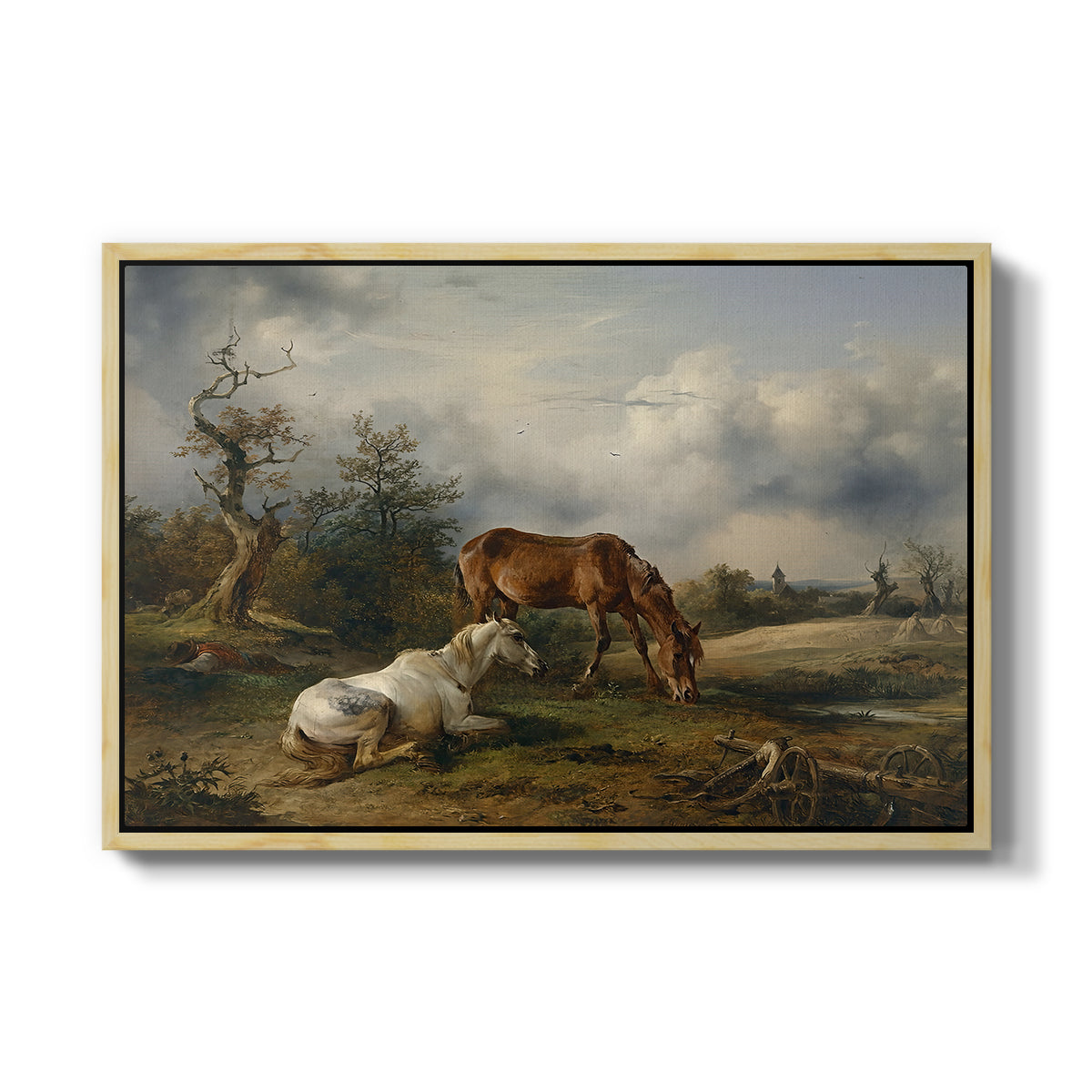 Two Horses on the Pasture, c. 1825 - Floater Framed Canvas Print