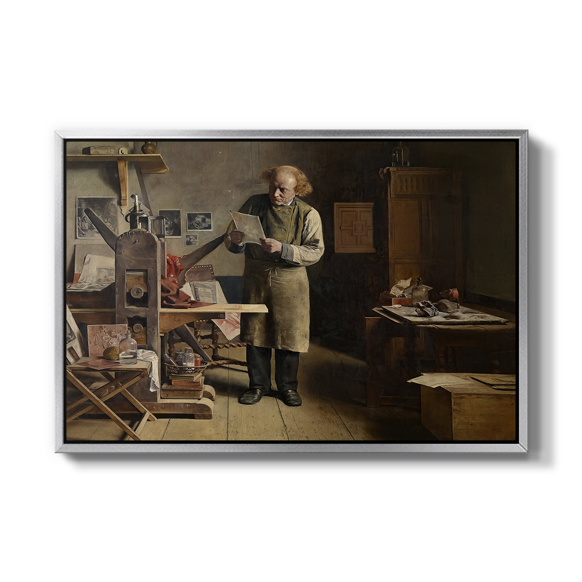 The Plate Printer, 1875 - Floater Framed Canvas Print