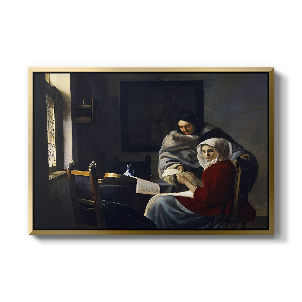 Girl Interrupted at Her Music, c. 1658-1659 - Floater Framed Canvas Print