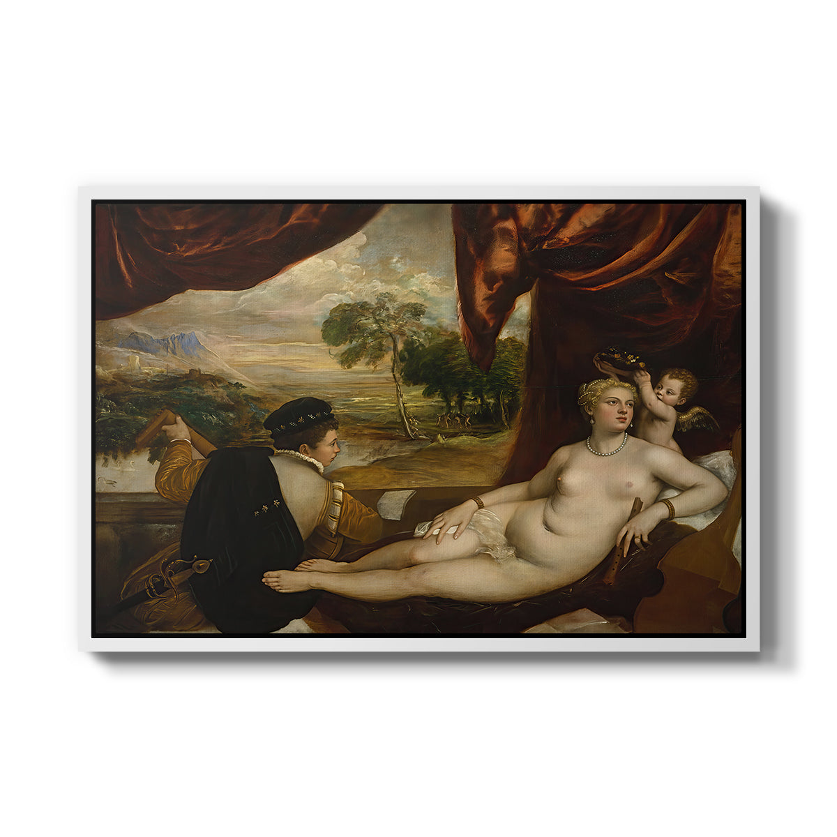 Venus and the Lute Player, c. 1565-1570 - Floater Framed Canvas Print