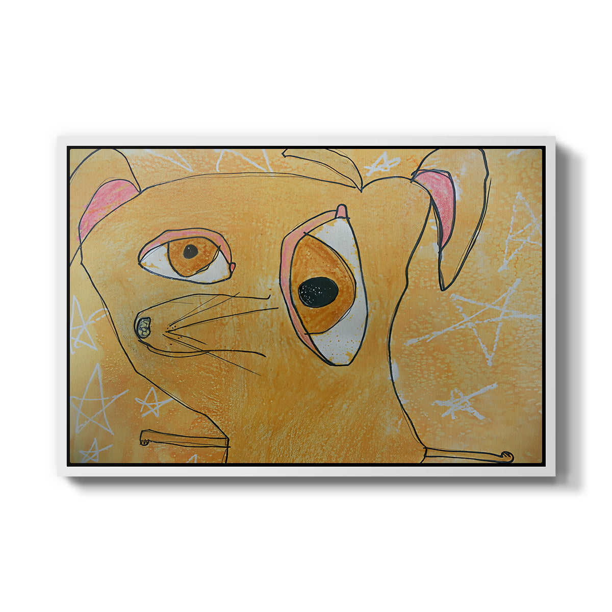 Cubist Dog with Stars (Student Art) - Floater Framed Canvas Print