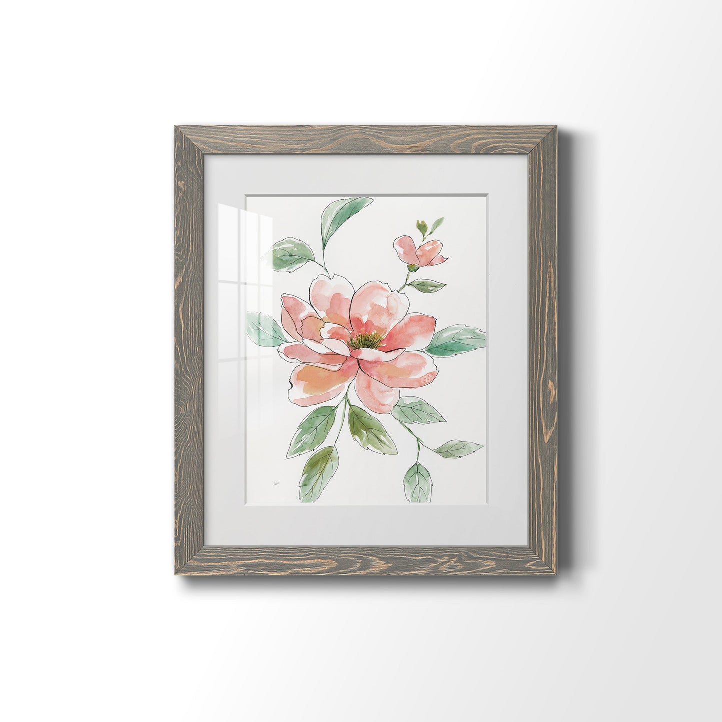 Peony Contour - Barnwood Framed Art Print