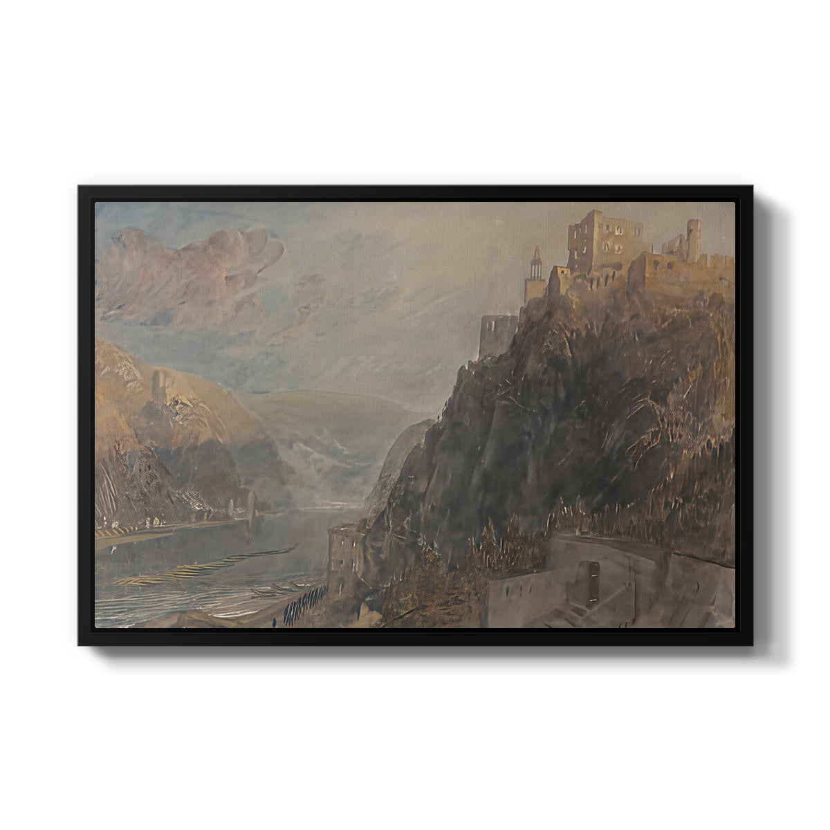Rheinfels Looking to Katz and Gourhausen, 1817 - Floater Framed Canvas Print