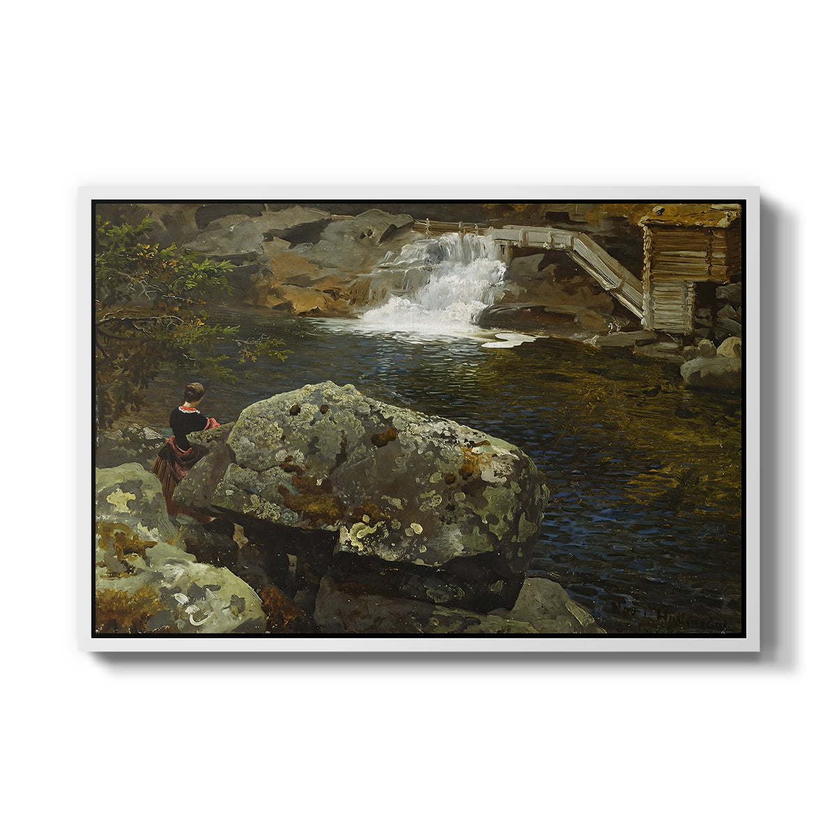 By the Mill Pond (En Mølledam), 1850 - Floater Framed Canvas Print