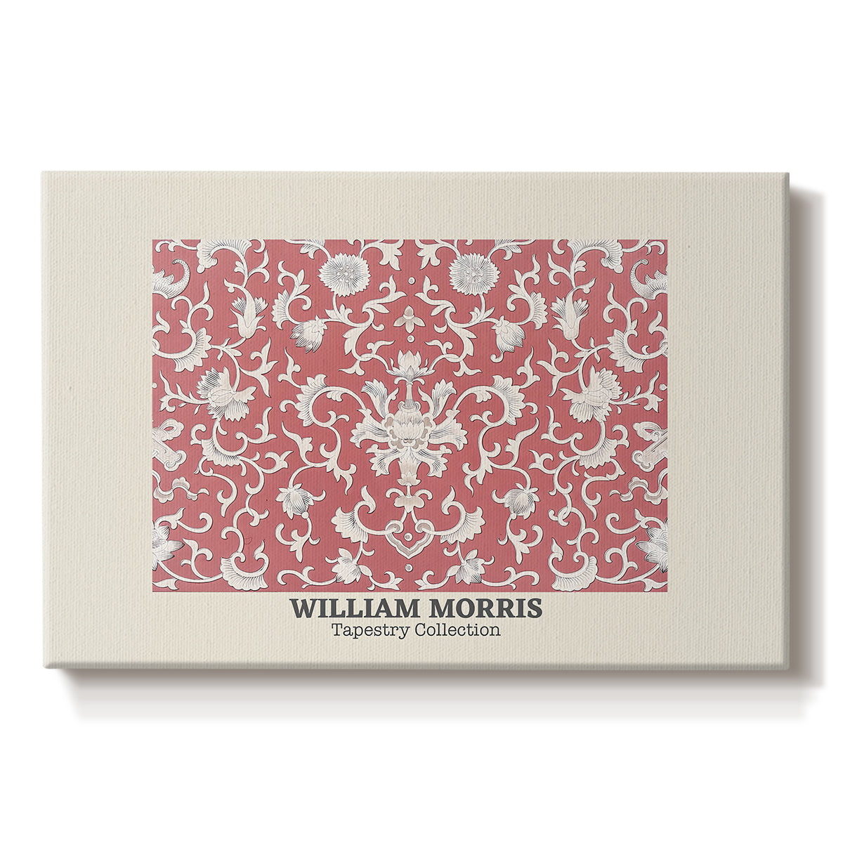 Canvas art print portraying a repeating floral pattern with dense arrangement of blossoms and leaves, set against a white background