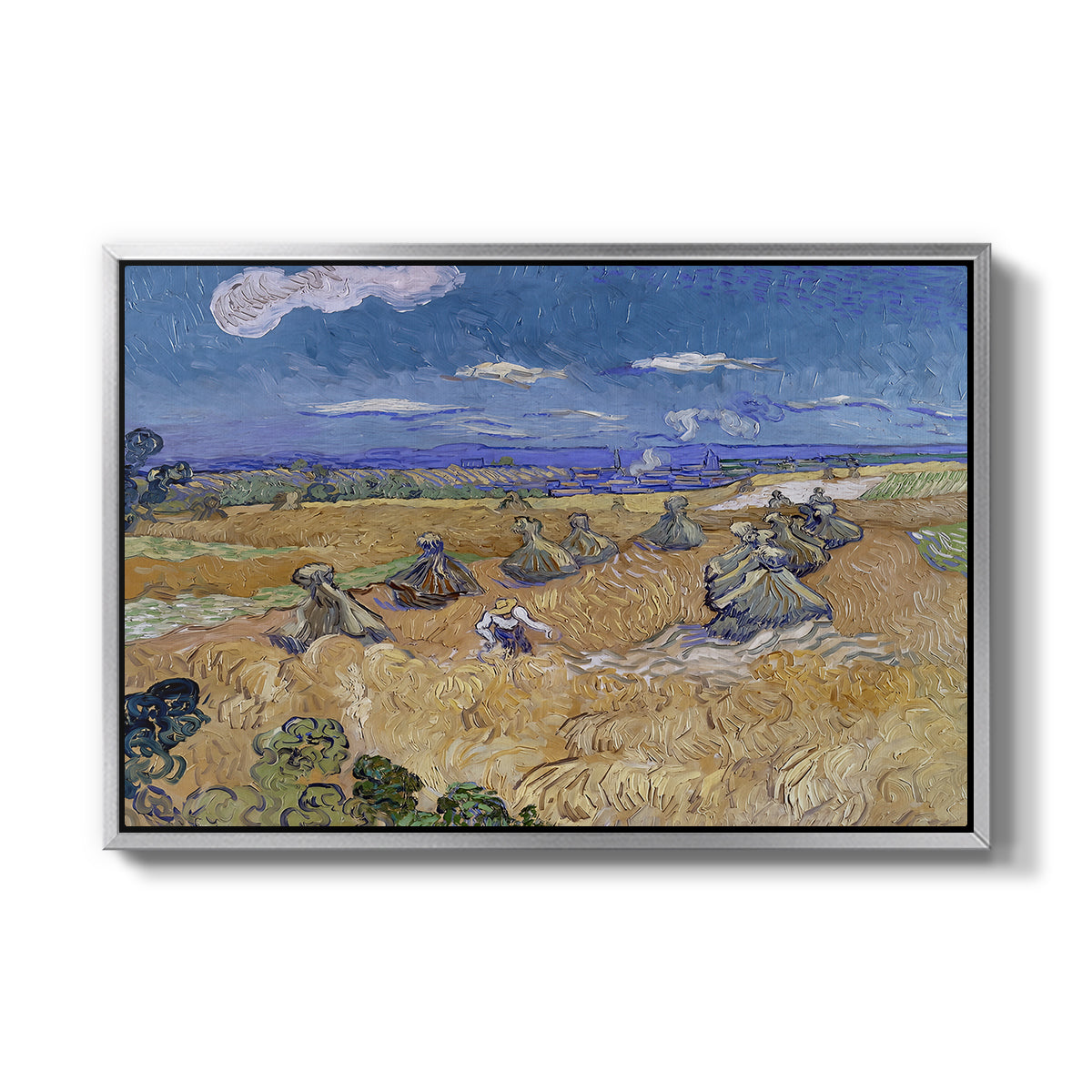 Wheat Field with Reaper, Auvers, 1888 - Floater Framed Canvas Print