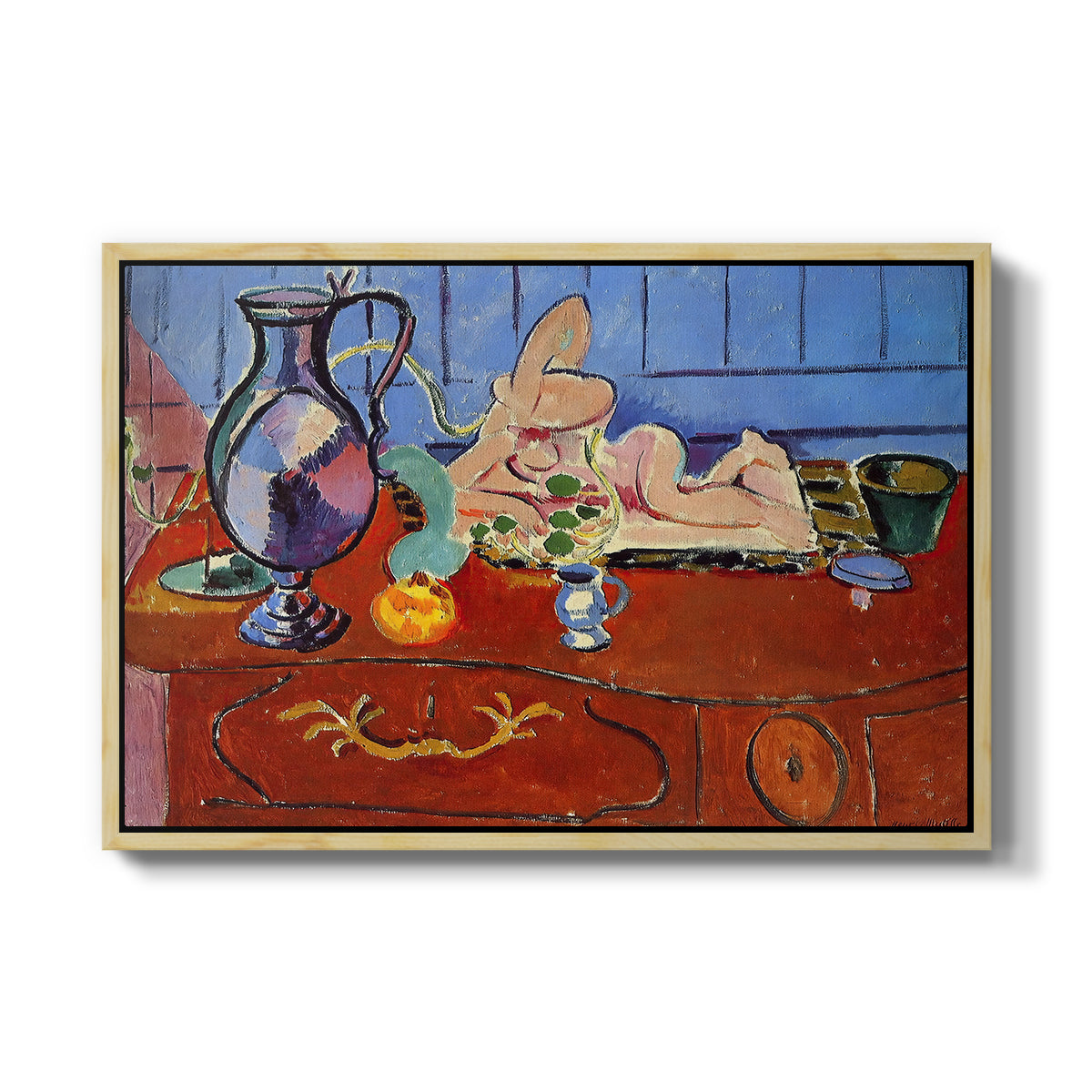 Still Life with a Pewter Jug and Pink Statuette, 1910 - Floater Framed Canvas Print